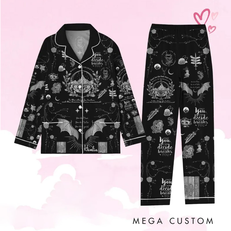 Personalized Dragon and Book Pajamas Custom Fantasy Book Lover Pajamas Set for Women Bookish Bookworm Reader