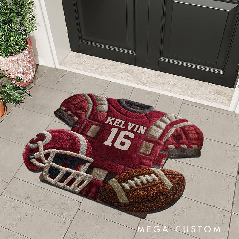 Personalized American Football Doormat with Custom Name and Jersey Design