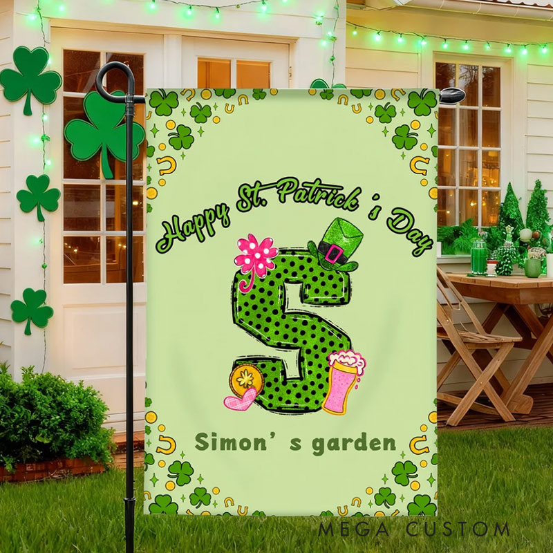 Personalized Lucky Shamrock Beer Mug Initial Garden Flag Yard Flag Double Sided for Garden Lovers
