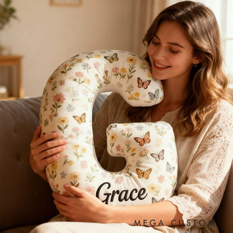 Personalized Butterfly Blooms Initial Pillow with Custom Name Graphic 3D Print Pillow for Gardening Lovers