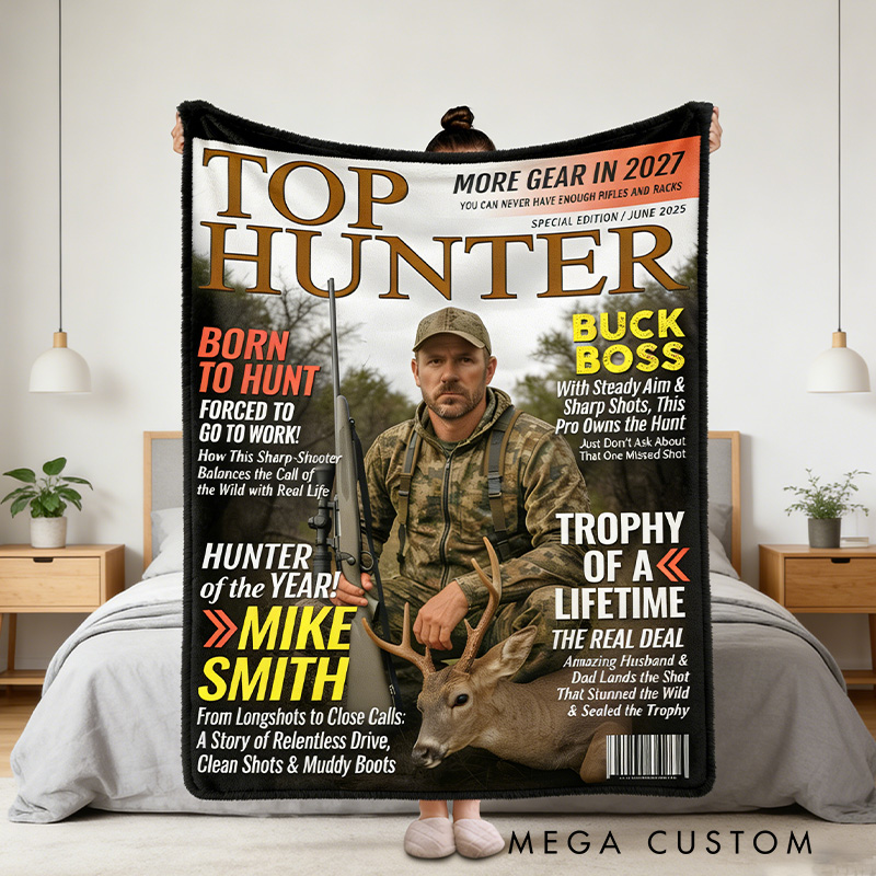 Personalized Custom Hunting Magazine Cover Blanket Deer Hunting Gifts for Him Hunter Gift for Outdoorsman