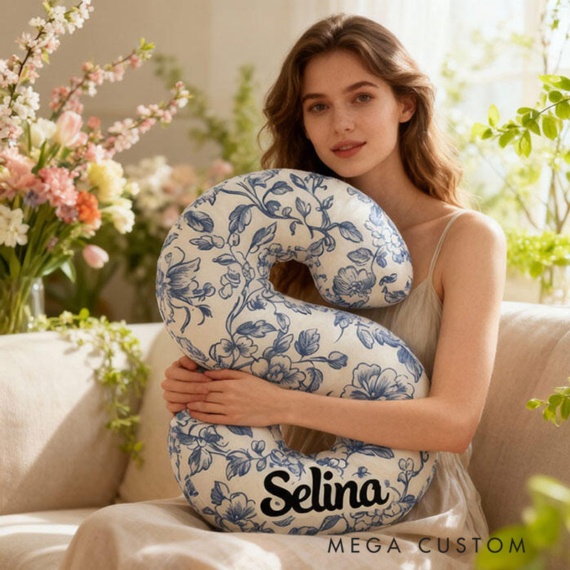 Personalized Blue Floral Pattern Initial Pillow with Custom Name Graphic 3D Print Pillow for Gardening Lovers