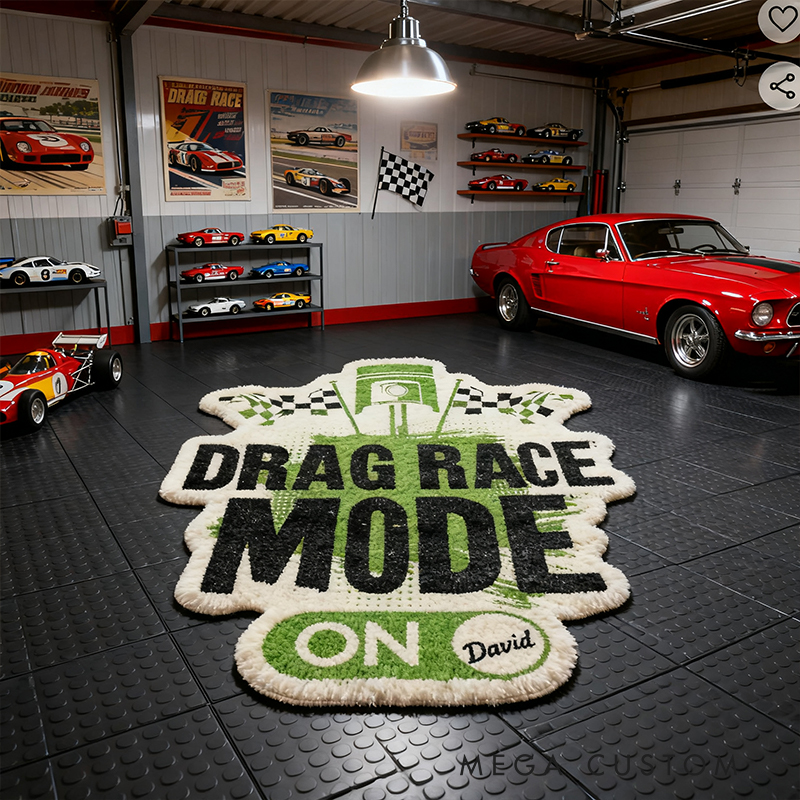 Personalized Drag Race Mode Rug Custom Name Racing Flag Carpet Checkered Style Decor Gift for Car and Motorcycle Lovers