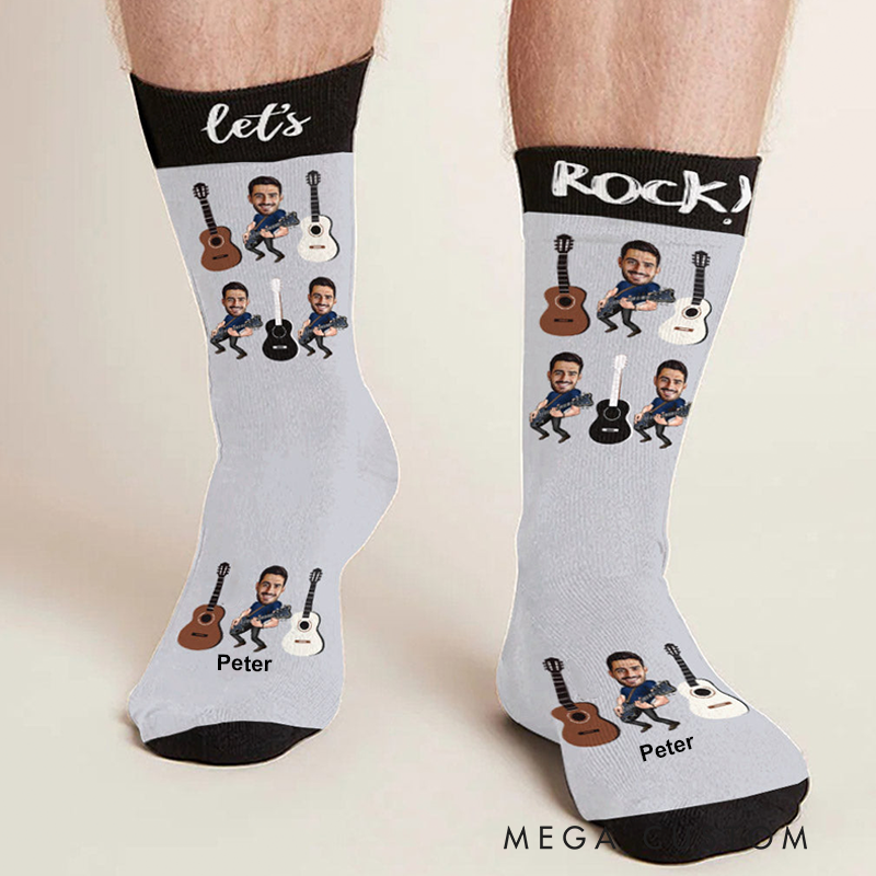 Personalized Photo Mucis Socks with Custom Name Design Gift for Music and Rock Lovers
