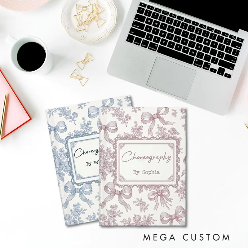 Personalized A5 Flora Bow Ballerina Hardcover Journal Custom Ballerina Notebook Choreography Studio Dancer Gift Recital or Team Gift for Ballerinas