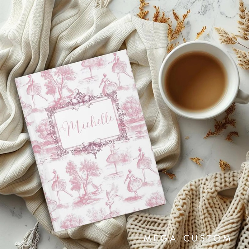 Personalized A5 Toile De Ballerina Hardcover Journal Custom Ballerina Notebook Choreography Studio Dancer Gift Recital or Team Gift for Ballerinas