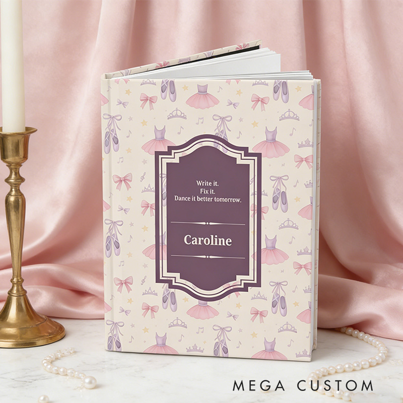 Personalized A5 Ballet Pattern Hardcover Journal Custom Ballerina Notebook Choreography Studio Dancer Gift Recital or Team Gift for Ballerinas
