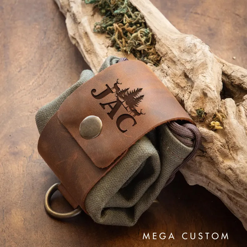 Personalized Custom Leather Outdoor Gear Wrap Foldable Hiking Belt Bag Hiking Adventurers Bag Gift for Outdoor Lover