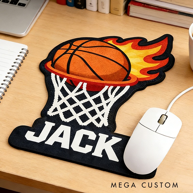 Personalized Flaming Basketball Mouse Pad with Custom Name Design