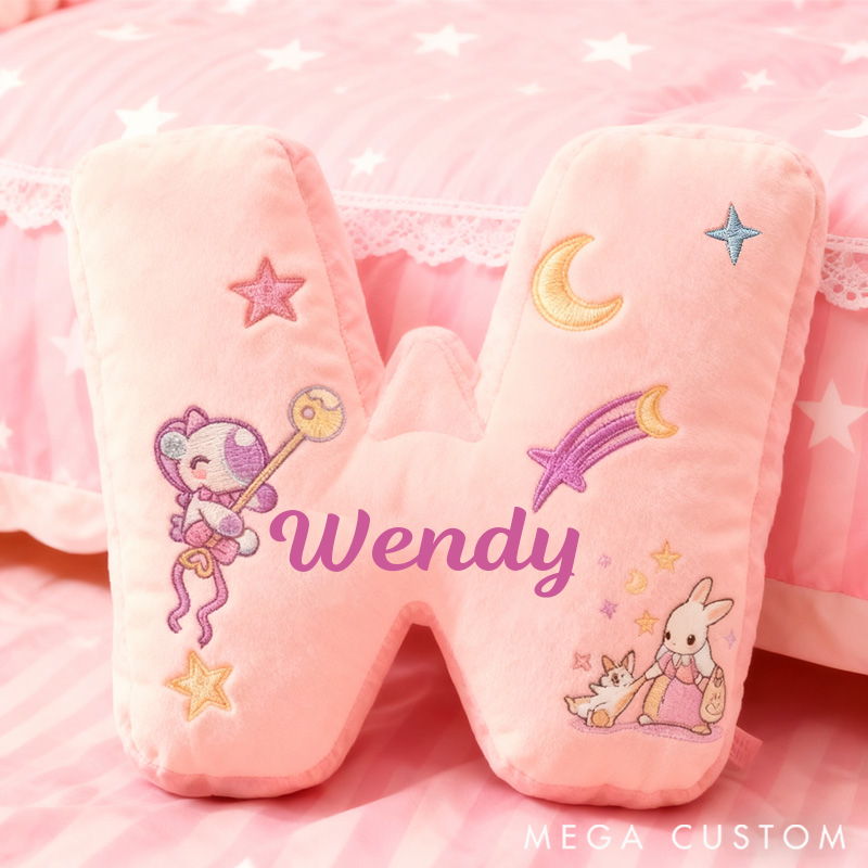 Personalized Graphic 3D 26 Letters Pink Bunny Family Pillow Special Family Gift  with Custom Name Design