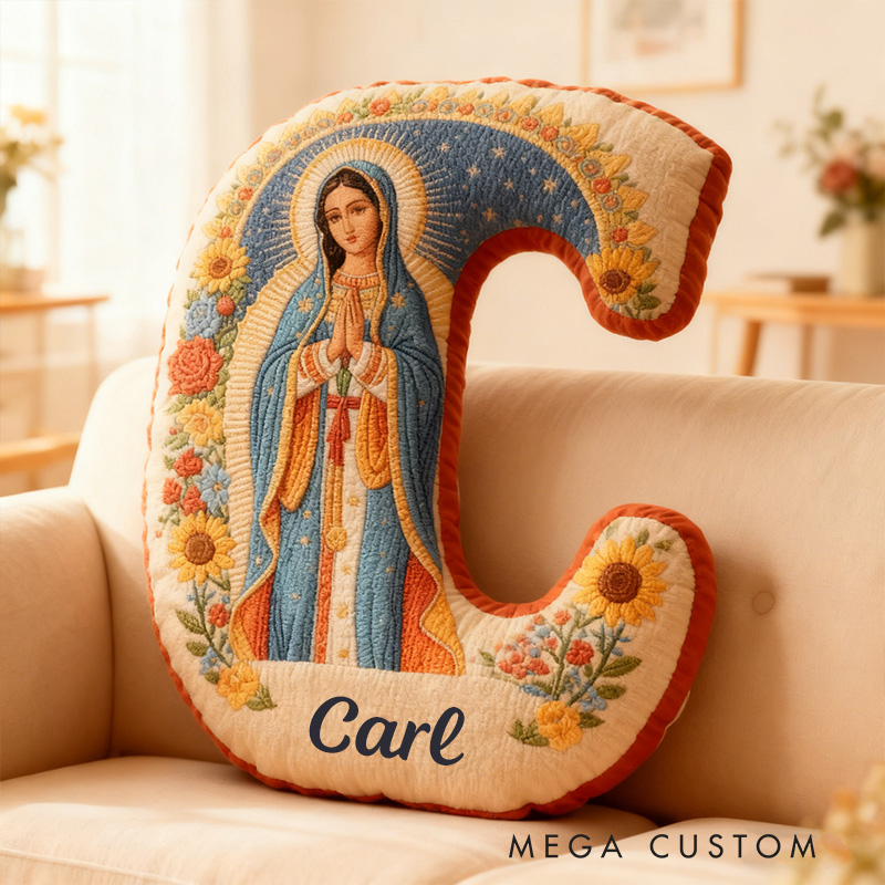 Personalized Virgin Mary Letter Pillow with Custom Name Faith Christian Home Decor Catholic Gift for Her Vibrant Floral Graphic 3D Print Pillow 