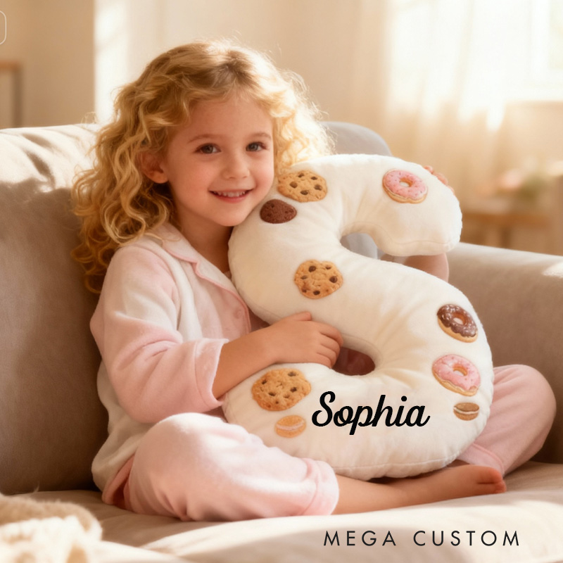 Personalized Cookie Macron Alphabet Throw Pillow Graphic 3D Print Donut Letter Pillow with Name for Kids Baker Birthday Gift
