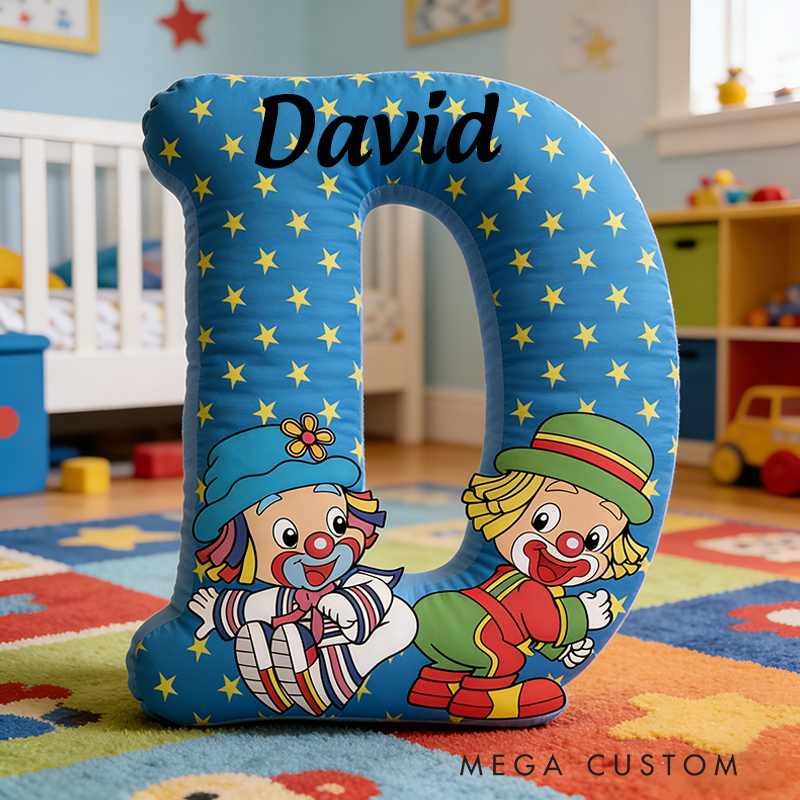 Personalized Clown Themed Custom Letter and Name Boy and Girl Gift Pillow Soft Decorative Graphic 3D Print Pillow for Kids