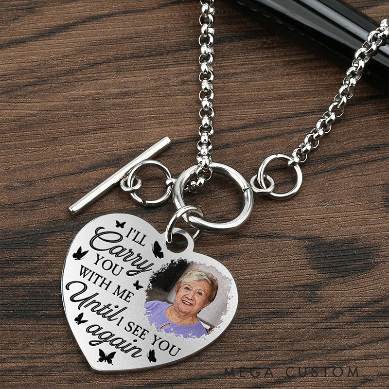 Personalized Photo Heart Bracelet I'll Carry You With Me  Memorial Jewelry for Loss of Loved One