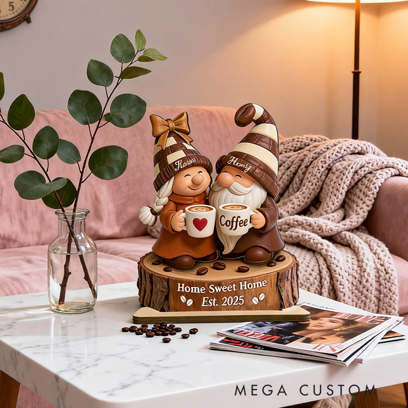 Personalized Home Sweet Home Coffee Gnome Couple Plaque Custom Standing Wooden Plaque Housewarming Gift Valentine's Day Gift