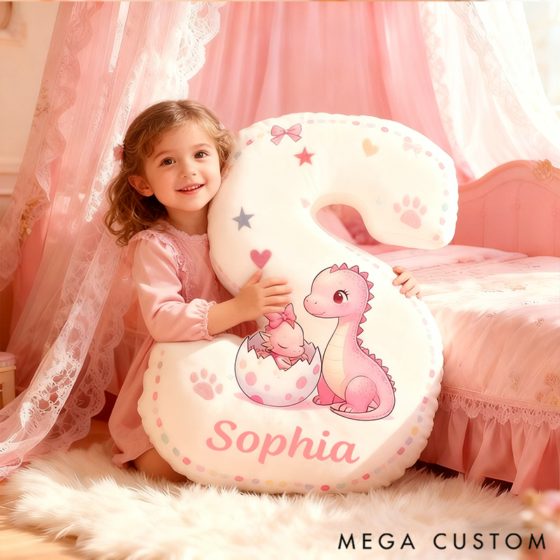 Personalized Graphic 3D 26 Letters Pink Dinosaur Family Pillow Special Family Gift with Custom Name Design