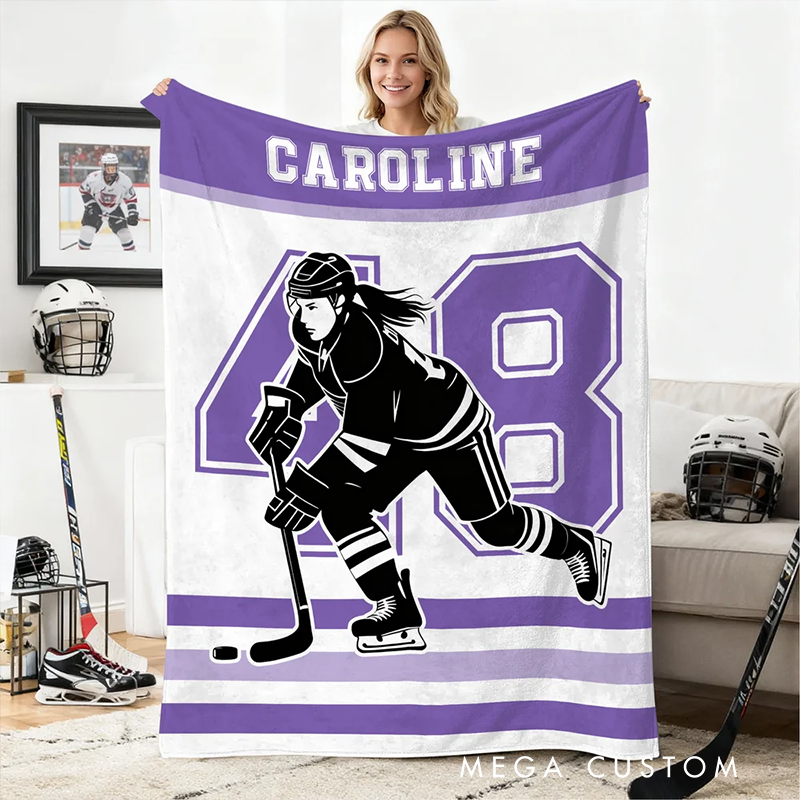 Personalized Ice Hockey Blanket with Custom Name and Number Design