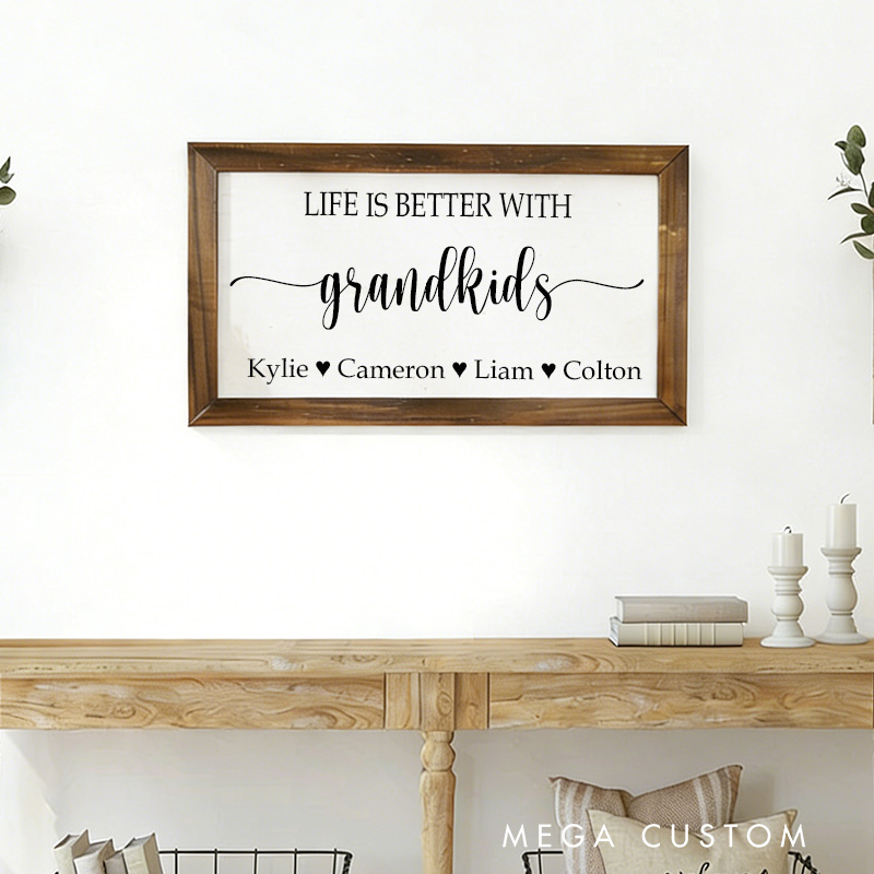 Personalized Life Is Better with Grandkids Wooden Wall Art Custom Family Name Sign Grandkids Sign Grandparent Gift Farmhouse Decor