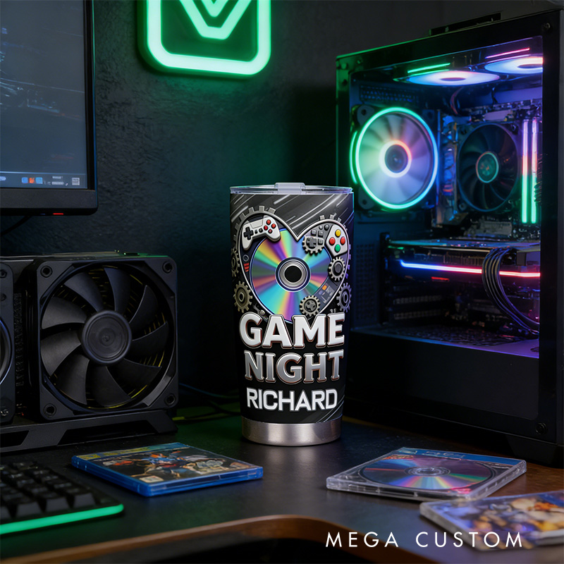 Personalized 2D Flat Game Night 20oz Tumbler Gamer Stainless Steel Tumbler Player Controller Video Game Tumbler Gamer Gift