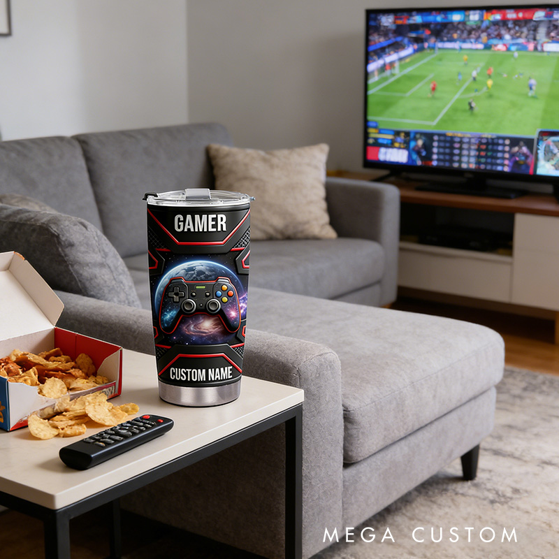 Personalized 2D Flat Cosmos 20oz Tumbler Gamer Stainless Steel Tumbler Player Controller Video Game Tumbler Gamer Gift