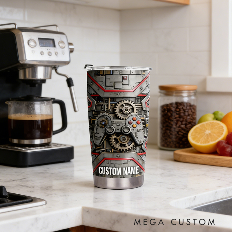 Personalized 2D Flat Controller Machine 20oz Tumbler Gamer Stainless Steel Tumbler Player Controller Video Game Tumbler Gamer Gift