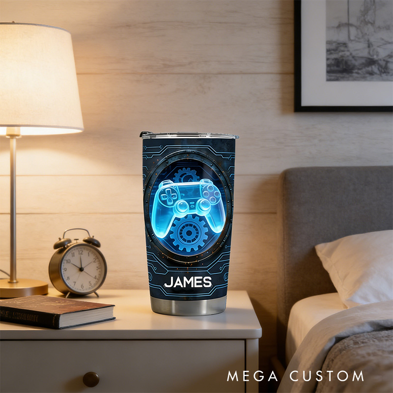 Personalized 2D Flat Cyber Controller Machine 20oz Tumbler Gamer Stainless Steel Tumbler Player Controller Video Game Tumbler Gamer Gift