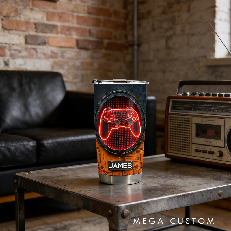 Personalized 2D Flat Red Cyber Gamer 20oz Tumbler Gamer Stainless Steel Tumbler Player Controller Video Game Tumbler Gamer Gift