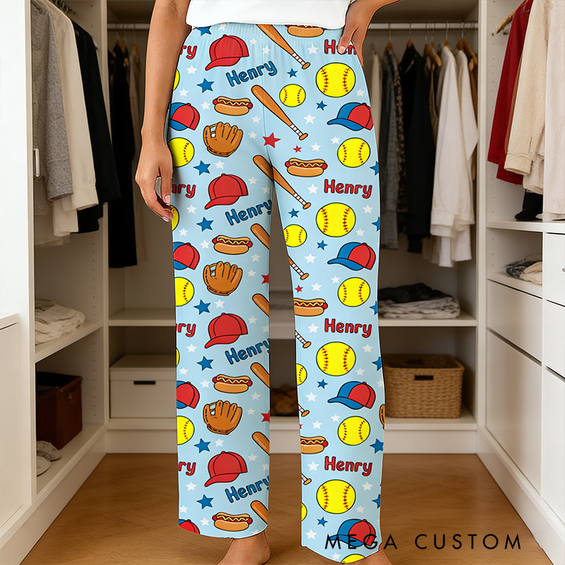Personalized Softball Pajama Pants with Custom Name Perfect for Sports Fans