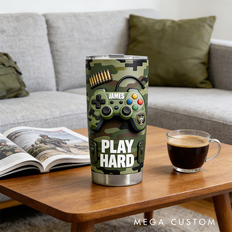 Personalized 2D Flat FPS Controller 20oz Tumbler Gamer Stainless Steel Tumbler Player Controller Video Game Tumbler Gamer Gift