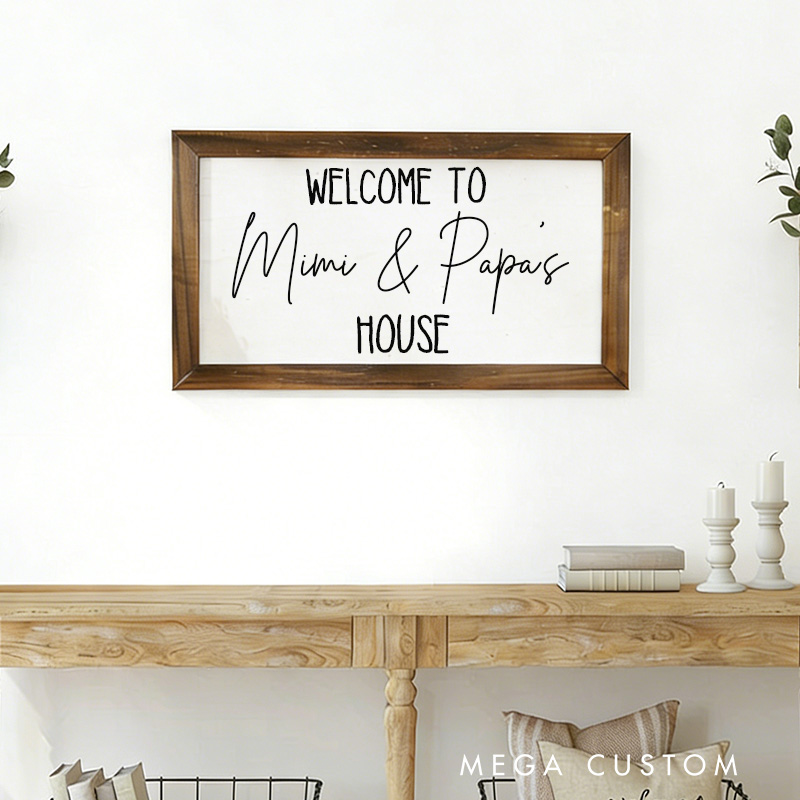 Personalized Welcome to Mimi and Papa's House Wooden Wall Art Custom Family Sign Rustic Farmhouse Style Decoration for Grandparents Home Gift