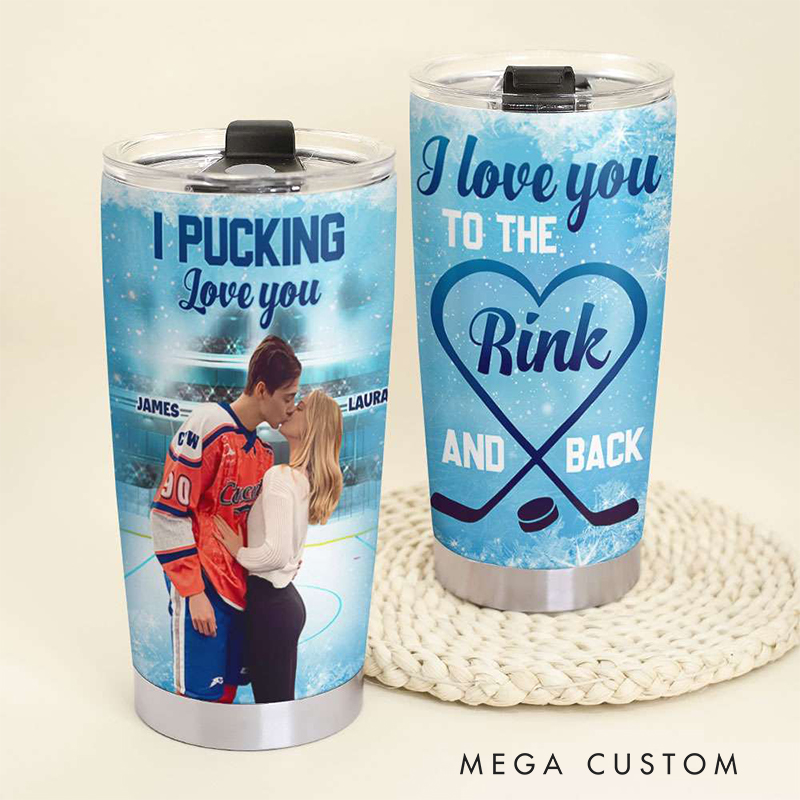 Personalized "I Pucking Love You" Ice Hockey Tumbler with Custom Photo for Couples and Ice Hockey Fans