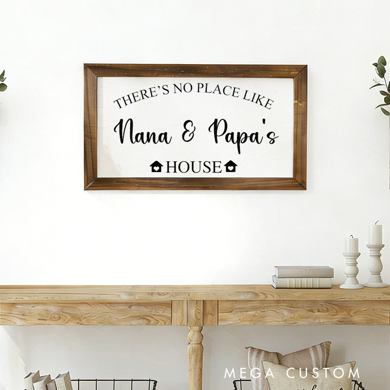 Personalized There's No Place Like Nana and Papa's House Wooden Wall Art Custom Grandparents Home Gift