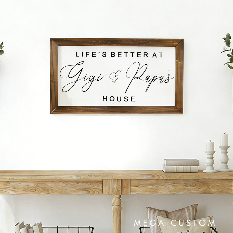 Personalized Grandparents Gift Life's Better at Gigi and Papa's House Wooden Wall Art Custom Grandparents Home Gift