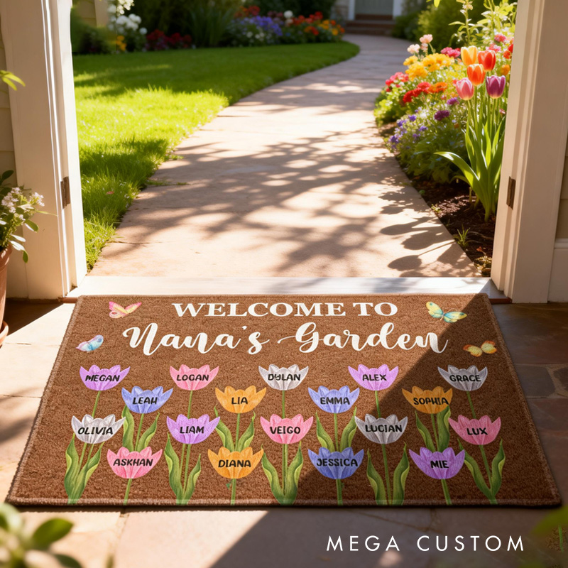 Personalized Welcome to Nana's House Doormat Custom Tulip Welcome Mat with Name for Gardening Lover Family Grandma