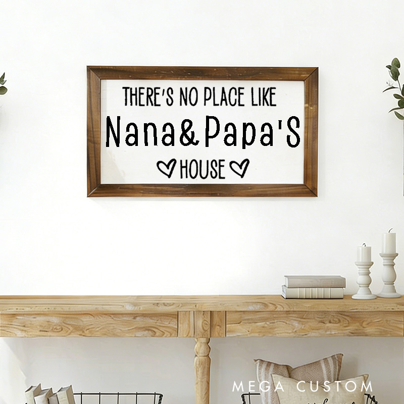 Personalized There's No Place Like Nana and Papa's House Wooden Sign Rustic Farmhouse Style Decoration for Grandparents Gift