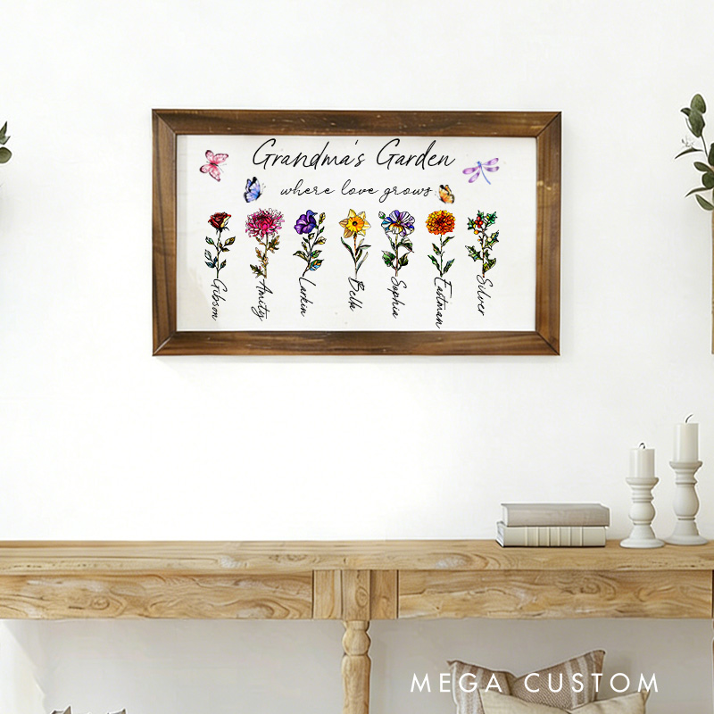 Personalized Grandma's Garden Sign Custom Birth Flower Gift Nanas Garden Gifts Custom Mothers Day Gifts Grandkids Names Sign