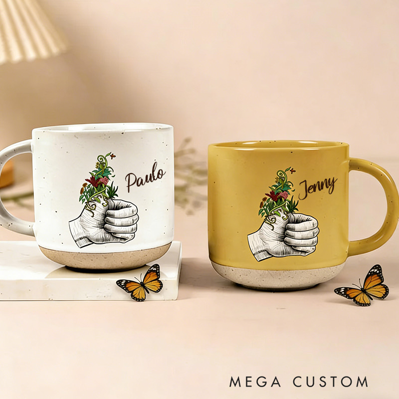 Personalized Green Thumb Ceramic Mug Custom Pottery Mug with Name Gift for Gardening Lovers