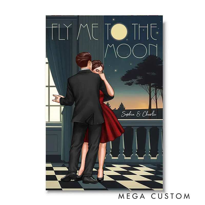 Personalized the Moon Dancing Music Wall Art For Funny Couples Poster Without Frame Custom Dance Lover Music Lover Gift Custom Portrait