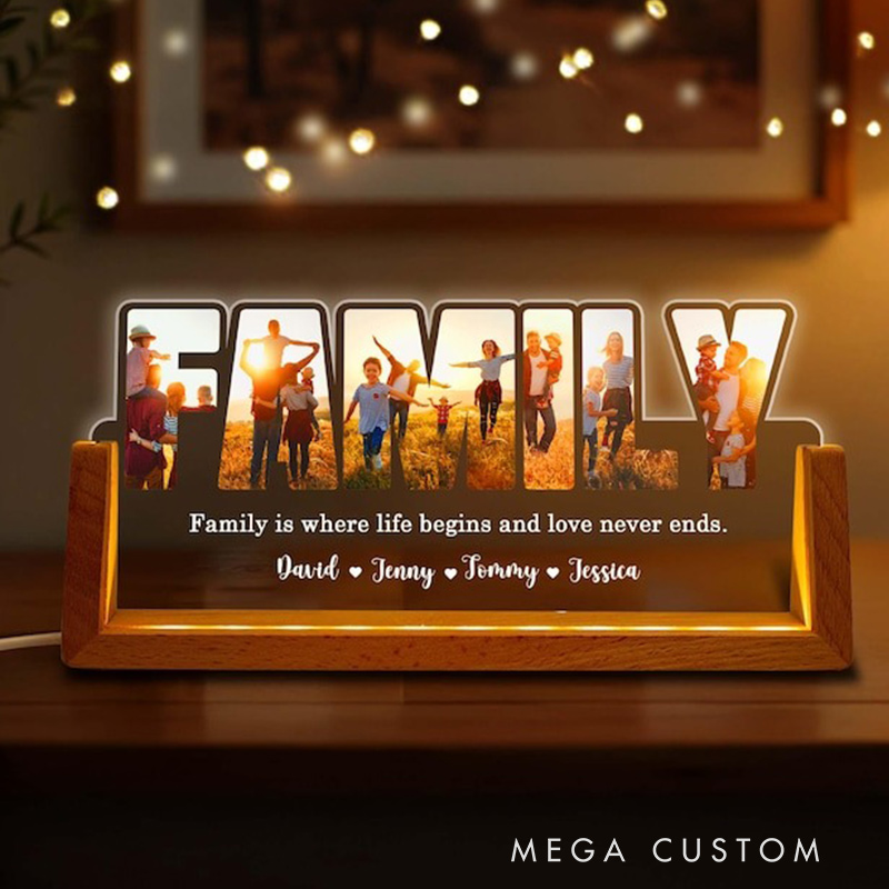 Personalized Family Photos Collage Night Light Led Light Gift for Mom Family Keepsake Gift Daughter Son Gift Gift For Dad Bedroom Decor