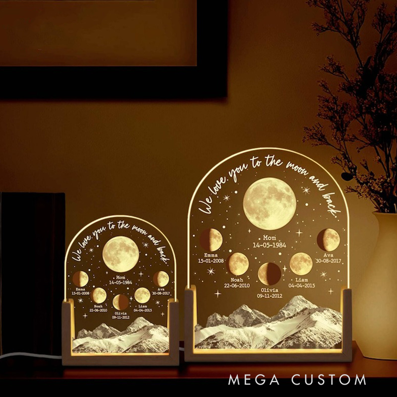 Personalized Moons Phase with Kids Names Custom Moons Phase Night Light Mother’s Day Gifts Gifts for Mom Moon Phase Night light