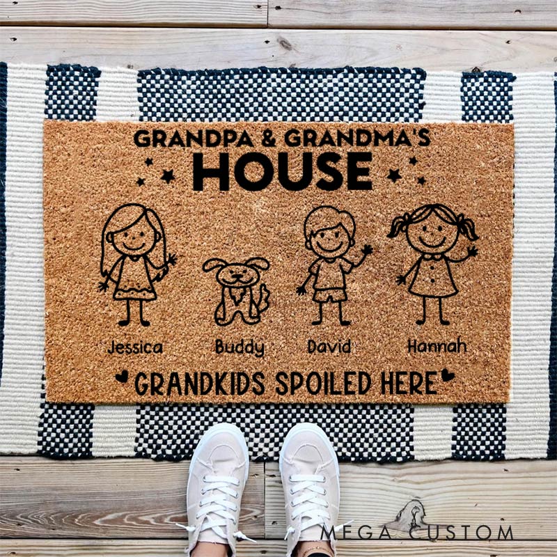 Personalized Welcome Doormat Grandpa & Grandma's House Grandkids Spoiled Here Doormat Housewarming Gift for Grandparent