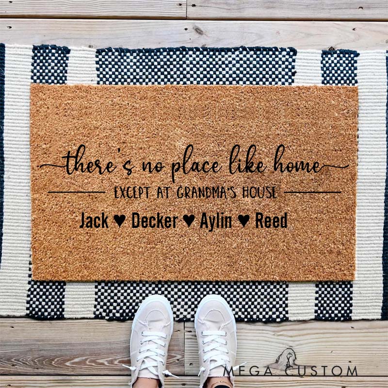 Personalized There's No Place Like Home Doormat Custom Grandma's House Welcome Mat Indoor Outdoor Rug Home Decor Gift for Family Grandkids Entryway