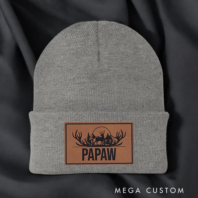 Personalized Custom Hunting Beanie Hat Name Beanie Cap Gift for Grandpa Dad Papa Fathers Day Gift for Hunting Papaw Beanie Hat