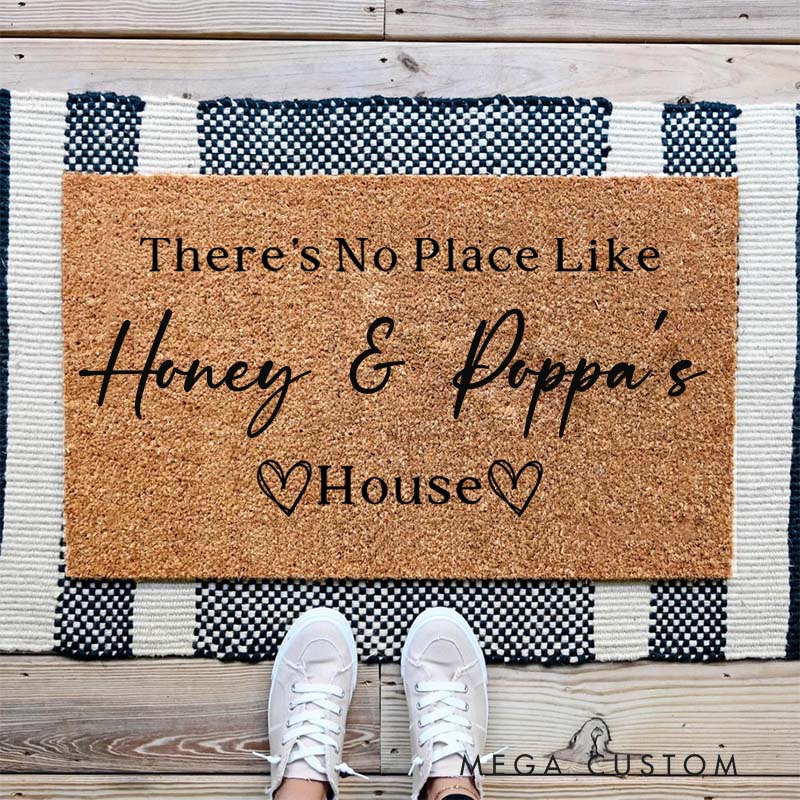 Personalized There's No Place Like Grandparents House Doormat Custom Welcome Mat Indoor Outdoor Rug Home Decor Gift for Family Grandkids Entryway