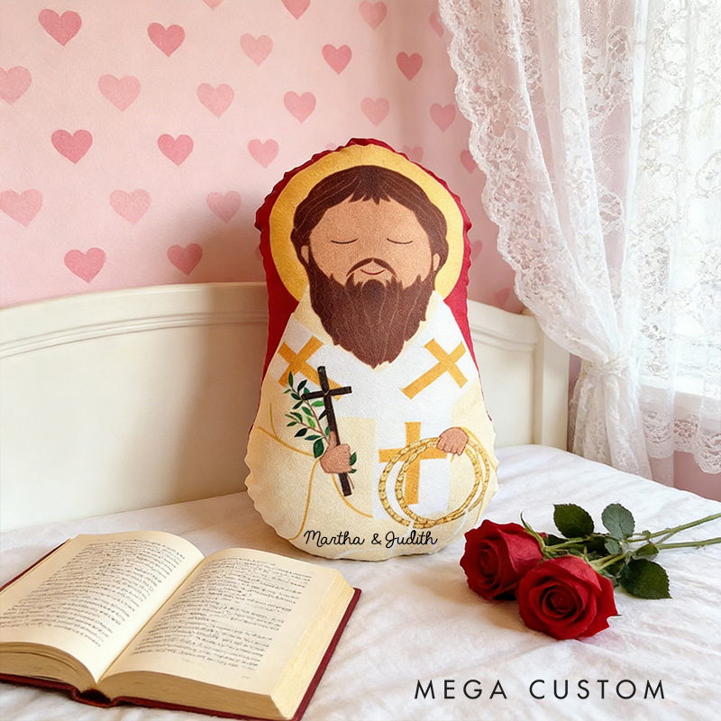 Personalized St. Valentine Snuggly Saints Doll with Custom Names Home Decor Orthodox Gift for Kids Valentine's Day Gift for Couple Graphic 3D Print