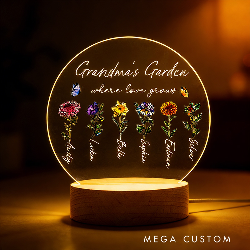 Personalized Grandma‘s Garden Birth Month Flowers LED Night Light Mothers Day Gift For Grandma Home Decor Gift for Grandma Birthday Gifts