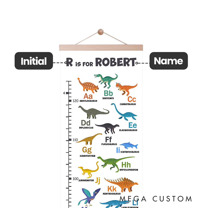 Personalized Alphabet Vehicle and Dinosaur Height Growth Chart for Kids