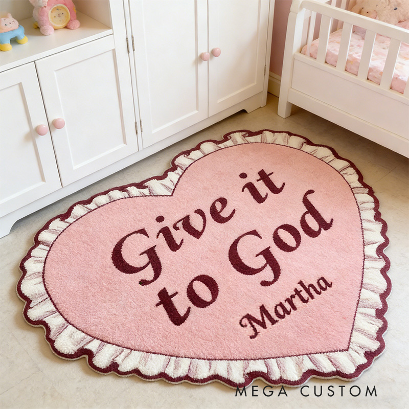 Personalize Give it to God Christian Rug with Custom Name Vintage Heart Rug Valentine Galentine Gift Trust in the Lord with all your Heart Bible Gift