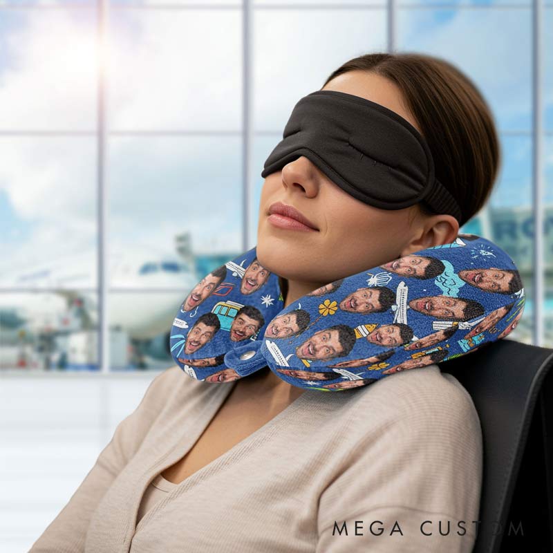 Personalized Funny Couple Summer Travel Photo U-Shaped Neck Pillows for Travel Lovers