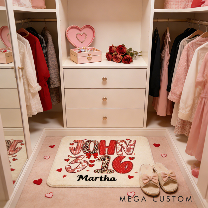 Personalize John 3:16 Christian Valentine Rug with Custom Name Preppy Valentine Bible Verses Rug Coquette Valentine Gift for Her Bible Gift